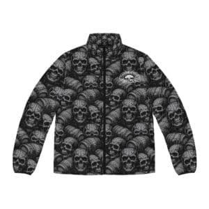 Black skull and barrel Puffer Jacket