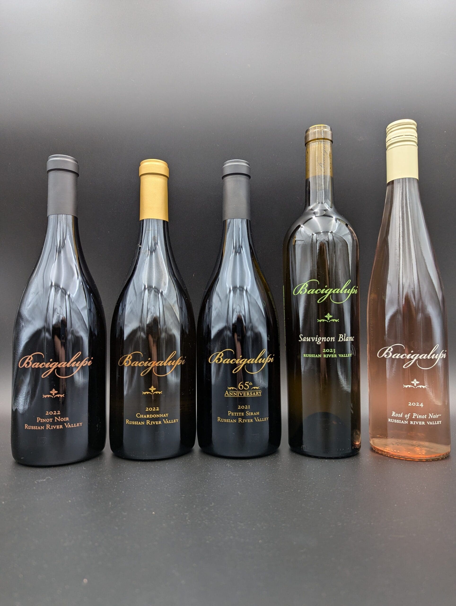 Bacigalupi Wines 2024 Rosé de Pinot 2023 Sauvignon Blanc 2022 Chardonnay 2022 Pinot Noir 2021 Petite Sirah